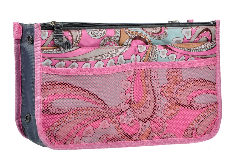 Vercord Purse Organizer Insert for Handbags Bag Organizers Inside Tote Pocketbook Women Nurse Nylon 13 Pockets Pink Flowers Small - Image 1